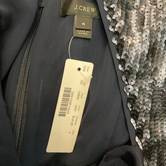 J.Crew Tie V-Back Sequin 3/4 Sleeve Mini Dress Size 4 Navy Holiday Disco NWT - Picture 3 of 15